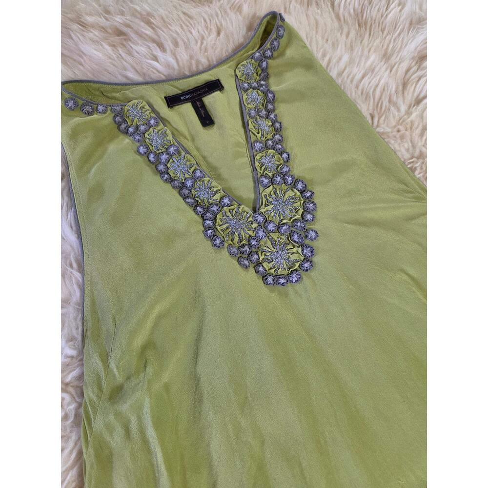 BCBGMAXAZRIA Green 100% Silk Sleeveless Tank Dress Mini Racerback M - Picture 3 of 15